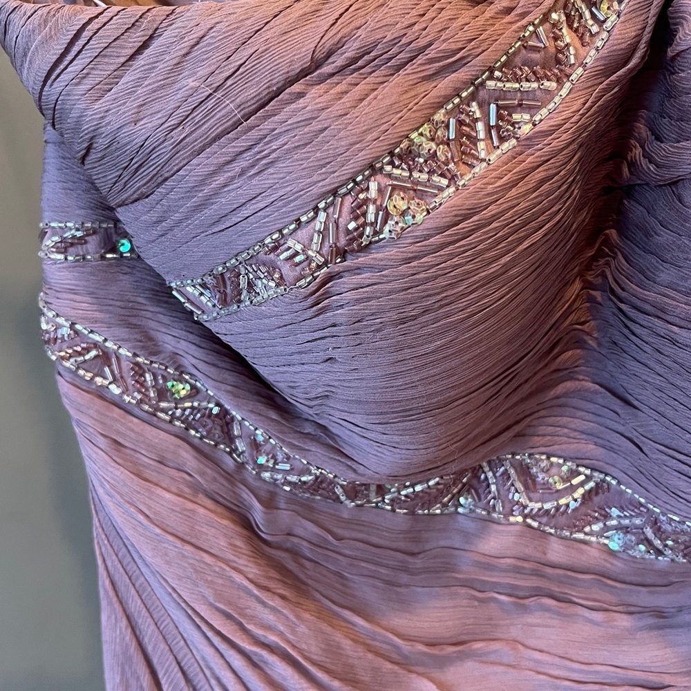 🥑Pronovias Beaded Full-Length One Shoulder Chiffon Dress | Evening Gown Wedding - Picture 3 of 12